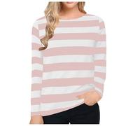 Keepink Womens Tops Striped Long Sleeve Tunic Blouses Lightweight Crewneck Casual T Shirts Basic Athletic Tees Shirts Cotton Tshirts Ladies Jumpers Trendy Y2k Aesthetic Streetwear