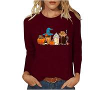 Keepink Womens Tops UK Funny Halloween T Shirts Cute Ghost Pumpkin Graphic Sweatshirts Crew Neck Long Sleeve Dressy Blouses Fall Basic Pullover Ladies Jumpers Activewear Clearance