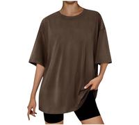 Keepink Womens Tops UK Round Neck Oversized T Shirts Solid Summer Casual Tee Blouses Athletic Workout Gym Trendy T Shirts Tunic Tshirts Ladies Long Tops to Wear with Leggings Sale