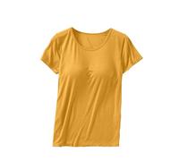 Keepink Women's Tops with Built in Bra Short Sleeve Crew Neck Lounge Tshirts Solid Basic T-Shirts Seamless Sleeping Bra Top Ladies Pajamas Loose Workout Top Stretchy Gym Shirts