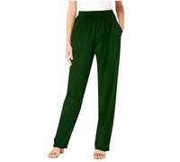 Keepink Womens Trousers Elasticated High Waist Relax Fit Pants Ladies Full Length Casual Trouser Everyday Stretchy Lightweight Pant Straight Leg Joggers with Pockets UK Plus Size 8-22
