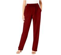 Keepink Womens Trousers Elasticated High Waist Relax Fit Pants Ladies Full Length Casual Trouser Everyday Stretchy Lightweight Pant Straight Leg Joggers with Pockets UK Plus Size 8-22