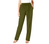 Keepink Womens Trousers Elasticated High Waist Relax Fit Pants Ladies Full Length Casual Trouser Everyday Stretchy Lightweight Pant Straight Leg Joggers with Pockets UK Plus Size 8-22