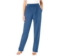 Keepink Womens Trousers Elasticated High Waist Relax Fit Pants Ladies Full Length Casual Trouser Everyday Stretchy Lightweight Pant Straight Leg Joggers with Pockets UK Plus Size 8-22