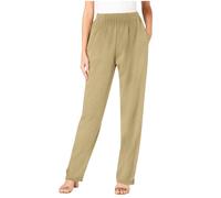 Keepink Womens Trousers Elasticated High Waist Relax Fit Pants Ladies Full Length Casual Trouser Everyday Stretchy Lightweight Pant Straight Leg Joggers with Pockets UK Plus Size 8-22