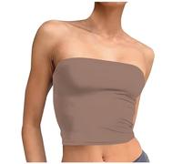 Keepink Womens Tube Tops Sexy Strapless Crop Top Ruched Bandeau Shirts Stretchy Solid Colour Sleeveless Crop Vest Summer Beachwear Bodycon Party Basics Outfit Y2K Going Out