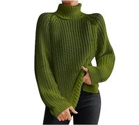 Keepink Women's Turtleneck Jumpers Lantern Long Sleeve Cable Knit Pullover Oversized Ribbed Knitwear Tunic Sweater Cozy Warm Winter Thermal Tops Basic Shirt Lightweight Sweatshirt