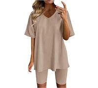 Keepink Womens Two Piece Sets Lounge Matching Summer Outfits Fashion Printed Oversized Short Sleeve T Shirts + Biker Shorts Ladies Tracksuit Boho Beach Clothes Pjs Set Plus Size 8-18