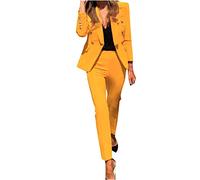 Keepink Women's Two-Piece Suit Set Plain Trouser Suit Long Sleeve Blazer Jacket + Bootcut Suit Pants Solid Work Business Office Casual Smart Suit Sets Ladies UK Clearance