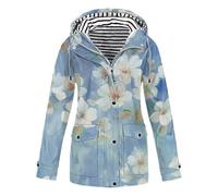 Keepink Womens Waterproof Jackets Lightweight Hooded Rain Coats Striped Lined Windbreaker Long Sleeve Zip Up Trench Coat Ladies Raincoats Active Outwear Pockets Large 12-26