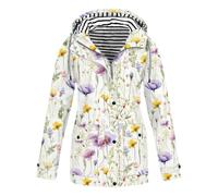 Keepink Womens Waterproof Jackets Lightweight Hooded Rain Coats Striped Lined Windbreaker Long Sleeve Zip Up Trench Coat Ladies Raincoats Active Outwear Pockets Large 12-26