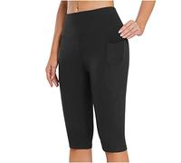 Keepink Yoga Pants for Women Gym Leggings Workout Leggings with Pockets High Waisted Sports Running Tights Capri Knee Length Pants Stretch for Casual Capris Shorts