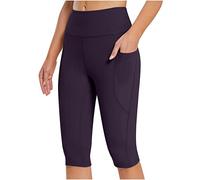Keepink Yoga Shorts for Women with Pockets High Waisted Tummy Control Leggings Knee Length Shorts Stretch Scrunch Butt Gym Shorts Workout Exercise Capris Legging Summer Shorts