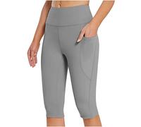 Keepink Yoga Shorts for Women with Pockets High Waisted Tummy Control Leggings Knee Length Shorts Stretch Scrunch Butt Gym Shorts Workout Exercise Capris Legging Summer Shorts