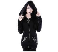 Keepink Zip Up Hoodie Women Gothic Punk Zip Fleece Jackets Distressed Tartan Printed Sweatshirt Lightweight Long Sleeve Hooded Coat Edgy Streetwear Outerwear with Pockets UK
