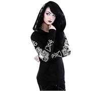 Keepink Zip Up Hoodie Women Gothic Punk Zip Fleece Jackets Distressed Tartan Printed Sweatshirt Lightweight Long Sleeve Hooded Coat Edgy Streetwear Outerwear with Pockets UK