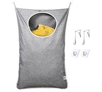 KEEPJOY Hanging Laundry Hamper Bag with Free Adjustable Stainless Steel Door 2 PCs Suction Cup Hooks, Best Choice for Holding Dirty Clothes and Saving Space, Grey