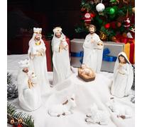 KEEPKAP Nativity Sets for Christmas Indoor, Hand-Painted Nativity Scene Indoor 7.5" Holiday Decoration, 9-Piece Set