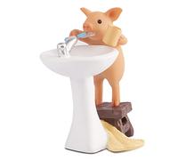 KEEPKAP Pig Statue Mini Pig Figurine, Resin Home Decor, Lucky Animal Garden Statue for Micro Landscape (Pig is Brushing Teeth)