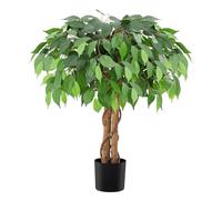 Keeplush 3ft Ficus Artificial tree 90cm tall，fake plant indoor with 2 natural trunks and 336 leaves，fake tree for Home Office Living Room Bedroom Decor
