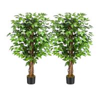 Keeplush 4ft Ficus Artificial Trees with Natural Curved Trunks, 48" Tall Lush Faux Tree for Home Decor Indoor, Green Lifelike Fake Ficus Tree Artificial Plants (Set of 2)