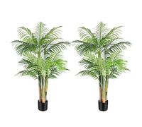 Keeplush 5ft Tall Triple Golden Cane Artificial Palm Tree Outdoor, Large Artificial Plants Outdoor Tree for Living Room Patio Office Home Decor 2PCS