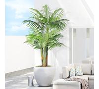 Keeplush 5ft Tall Triple Golden Cane Palm Artificial Tree Large Tropical Palm Tree UV Resistant Fake Plant in Pot for Indoor Outdoor Big House Living Room Outside Patio Office Home Decor 1Pack