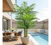 Keeplush 6ft Tall Triple Golden Cane Palm Artificial Tree Large Tropical Palm Tree UV Resistant Fake Plant in Pot for Indoor Outdoor Big House Living Room Outside Patio Office Home Decor 1Pack