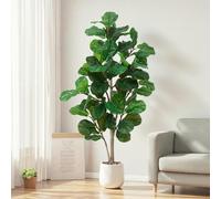 Keeplush Faux Fiddle Leaf Fig Tree 5ft Tall Indoor Fake Tree in White Pot with 70 Leaves Artificial Ficus Lyrata House Plant for Indoor Home Office Bedroom Living Room Decor Perfect Housewarming Gift