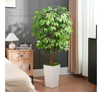 Keeplush Ficus Artificial Tree 150cm Tall, with 3 Natural Curved Trunks, Green Lifelike Fake Ficus Tree with White Planter Indoor, Tall Lush Faux Tree Indoor for Home Decor,Bathroom, Kitchen