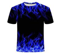 keepmore 3D Flame Print T-Shirt Men's Fashion 3D Digital Print Short-Sleeved T-Shirt 2020 Summer Fashion T-Shirt Blue