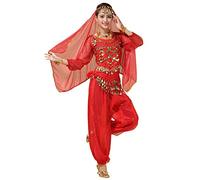 keepmore Belly Dance Outfits for Women, Bollywood Indian Arabian Carnival Dancing Performance Sequined Costume (Red,Fit 45-70 KG)