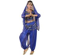keepmore Belly Dance Outfits for Women, Bollywood Indian Arabian Carnival Dancing Performance Sequined Costume (Dark Blue,Fit 70-100 KG)