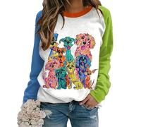 keepmore Cute Dog 3D Print Long Sleeve Sweatshirt for Women Plus Size T-Shirts Novelty Colorful Pullovers Tops Tunic Casual Tshirts
