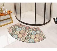keepmore Diatomite Stone Bath Mat Quick Dry Curved Bath Mat for Shower Super Absorbent Non Slip Bath Mats for Inside Bath Flower Tile Style Fan Shaped Corner Floor Mat
