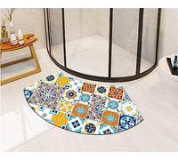 keepmore Diatomite Stone Bath Mat Quick Dry Curved Bath Mat for Shower Super Absorbent Non Slip Bath Mats for Inside Bath Flower Tile Style Fan Shaped Corner Floor Mat