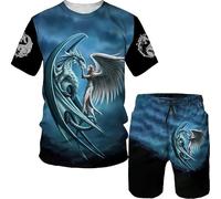keepmore Dragon Pattern 3D Printed Men's T-Shirt Set Fashion Men's Clothing Tracksuit Summer Casual Oversized T-Shirt Shorts Sportswear