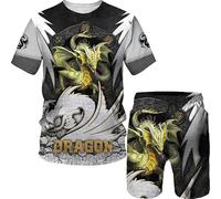 keepmore Dragon Pattern 3D Printed Men's T-Shirt Set Fashion Men's Clothing Tracksuit Summer Casual Oversized T-Shirt Shorts Sportswear