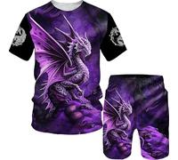 keepmore Dragon Pattern 3D Printed Men's T-Shirt Set Fashion Men's Clothing Tracksuit Summer Casual Oversized T-Shirt Shorts Sportswear