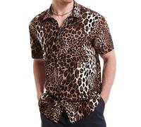 keepmore Hawaiian Beach Shirt Men Leopard Pattern Print Short Sleeve Button Down Lapel Shirts Tiger Leopard Snake 3D Digital Printing Quick Dry Blouse