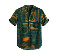 keepmore Men Beach Short Sleeve Shirt Summer Casual Vintage Printed Short Sleeve Button Down Beach Shirt for Beach Holiday Green