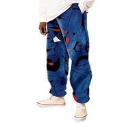keepmore Men’s Trousers, Trendy Graffiti Trousers for Teenagers and Teenagers, Loose Track Pants and Pockets Navy Blue