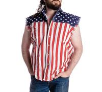 keepmore Men's American Flag Ripped Denim Vest Jacket - Casual Sleeveless Lapel Gilet Classic Vintage Cowboy Outwear with Pockets for Punk Motorcycle Biker Western Style