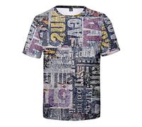 keepmore Men's English Newspaper Printed T-Shirt Casual Personalized 3D Digital Print T-Shirts Slim Fit Round Neck Short Sleeve Pullover Tops