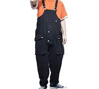 keepmore Men's Hip hop Vintage Bib Overalls Dungarees Jumpsuits Baggy Dad Pants Black