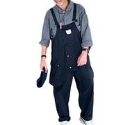 keepmore Men's Hip hop Vintage Bib Overalls Dungarees Jumpsuits Baggy Dad Pants Navy Blue