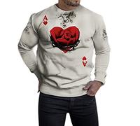 keepmore Men's Long Sleeve Round Neck Sweatshirt Poker Rose Printed Retro Pullover Slim Fit Sweatshirt