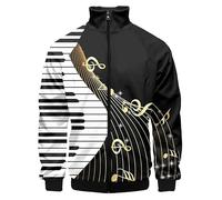 keepmore Men's Music Notes Printed Long Sleeve Jacket Lightweight Bomber Jacket Light Track Jackets Casual Windbreaker Outdoor Street Fashion Coat