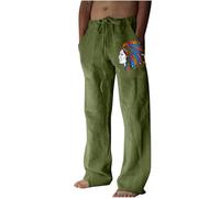 keepmore Men's Native Indian Linen Trousers Pajama Lounge Pants Elastic Waist Drawstring Straight Leg Pants Summer Beach Pants