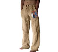 keepmore Men's Native Indian Linen Trousers Pajama Lounge Pants Elastic Waist Drawstring Straight Leg Pants Summer Beach Pants
